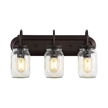 Gaines 19.3" Farmhouse Industrial Iron Mason Jar LED Vanity - JONATHAN Y